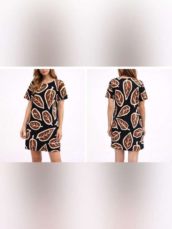 Who What Wear Dresses & Skirts - Who What Wear Black Dress with Brown Leaf Print